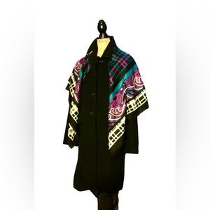 Beautiful acrylic scarf, about 46” square. Vibrant colors + black.